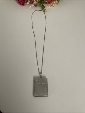 Silver Colour Cross Book Locket Necklace